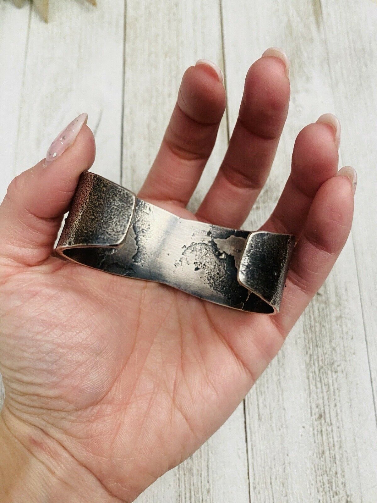 Handcrafted Old Pawn Vintage Turquoise & Sterling Silver Tufa Cast Cuff Bracelet /