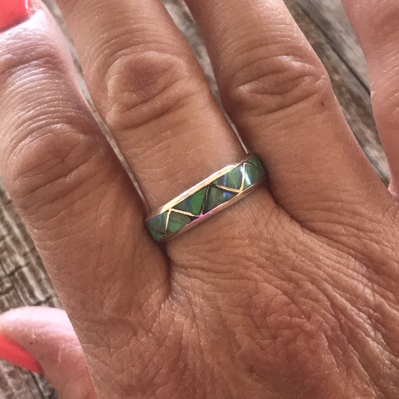 Handcrafted Sterling Silver Green Opal Stacker Ring