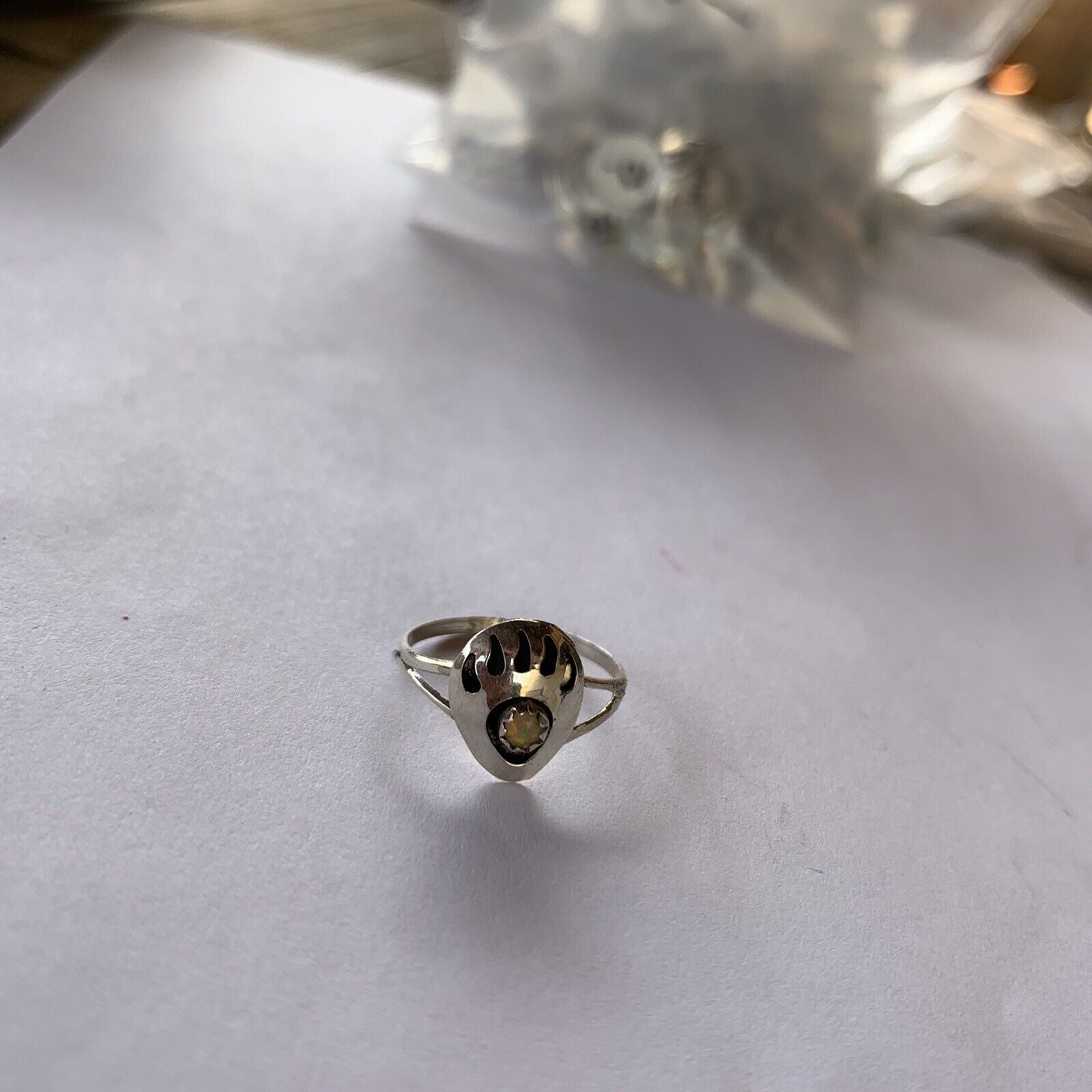 Handcrafted Sterling Silver Pink Opal Bear Paw Ring