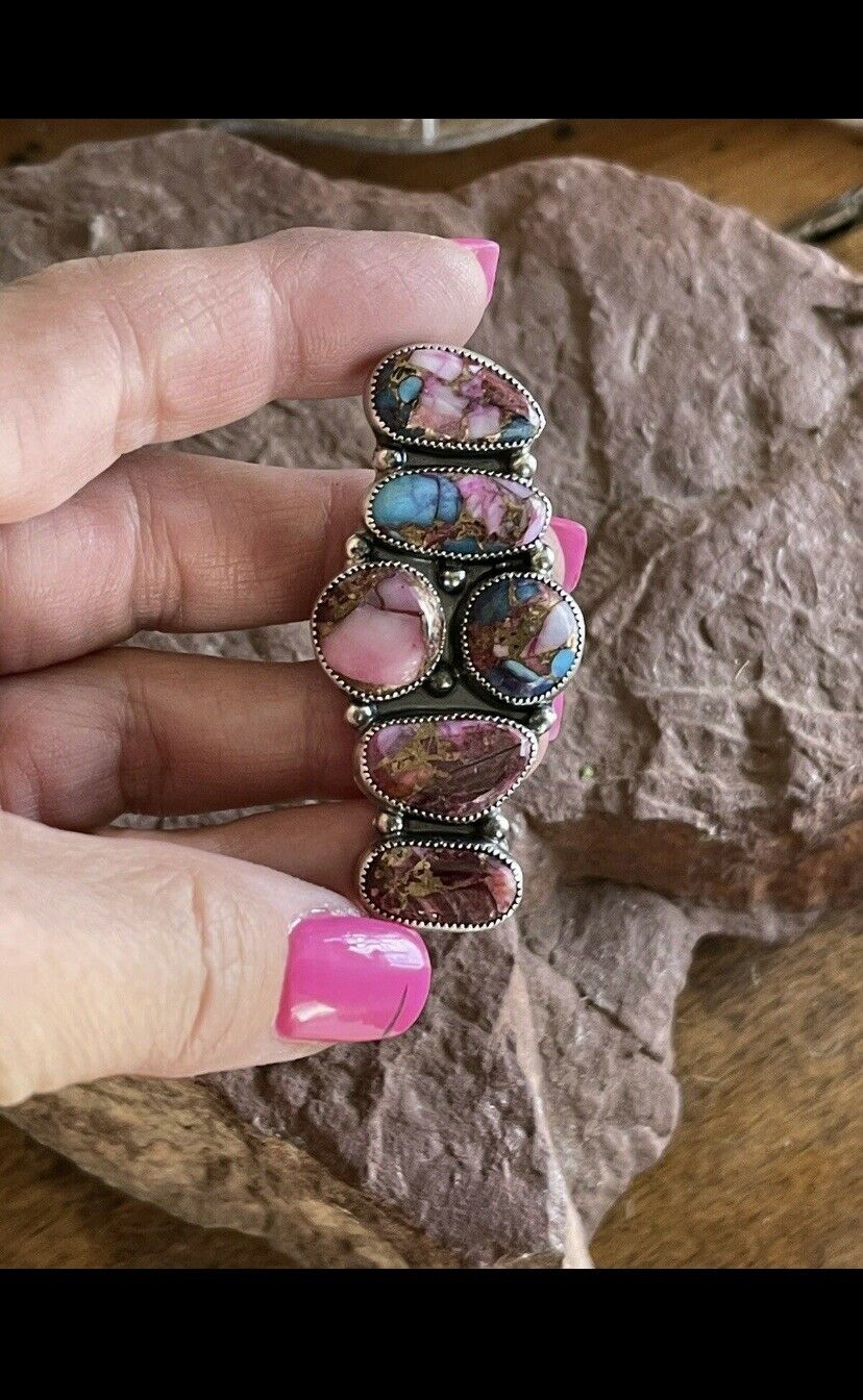 Handcrafted Pink Dream Mohave & Sterling Silver 6 Stone Ring