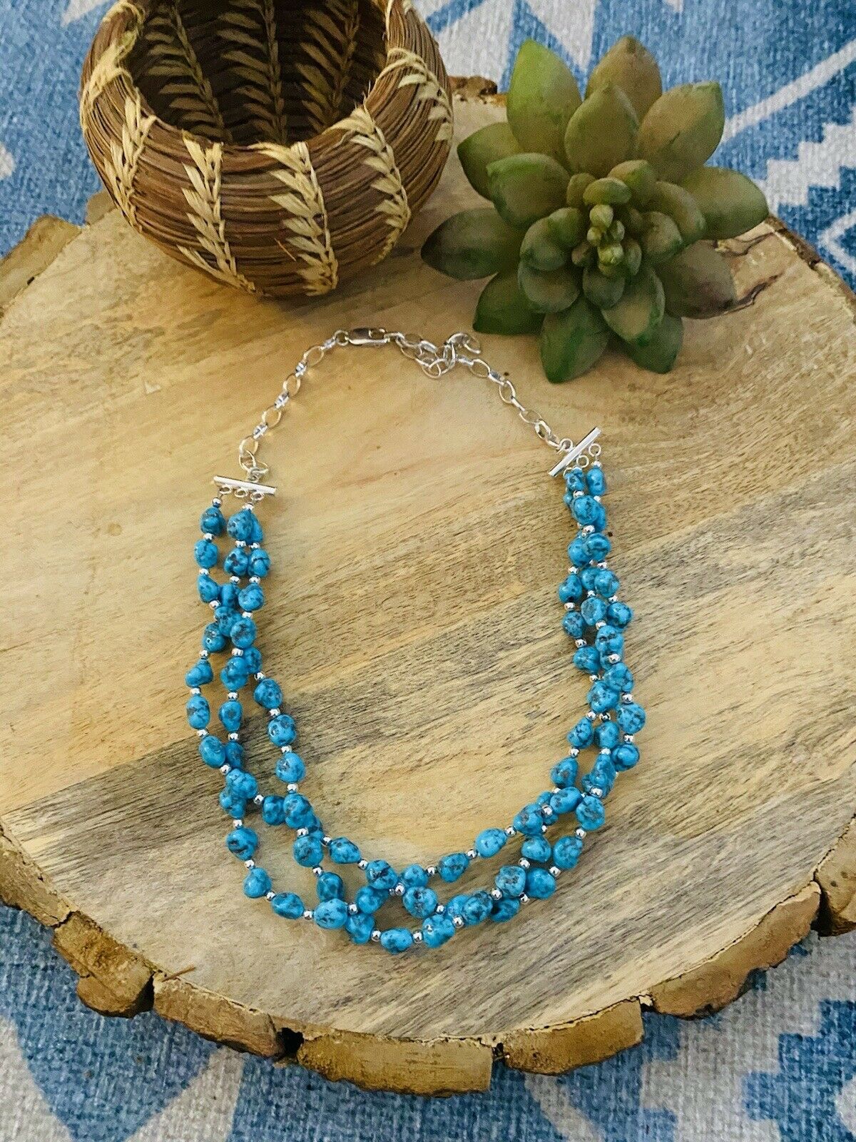 Handcrafted Sterling Silver & Natural Sleeping Beauty Turquoise Nugget Necklace