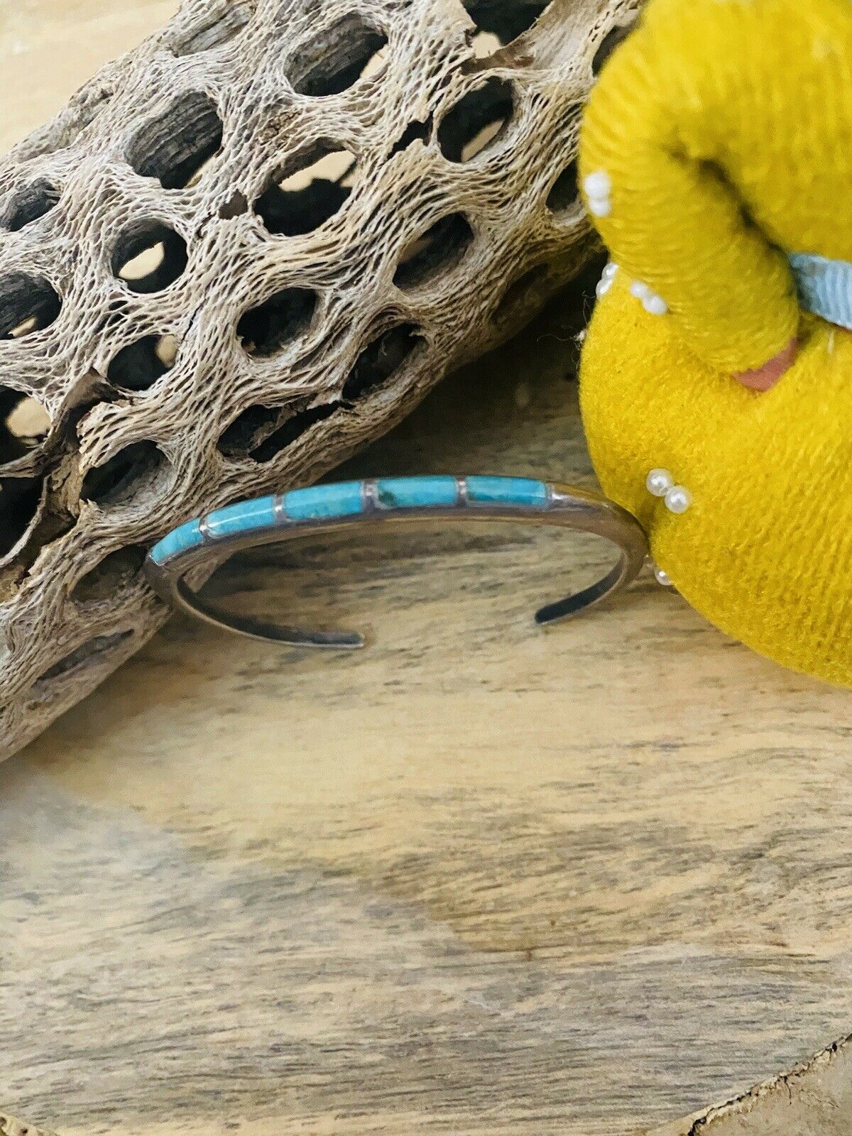 Handcrafted Vintage Turquoise & Sterling Silver Inlay Cuff Bracelet