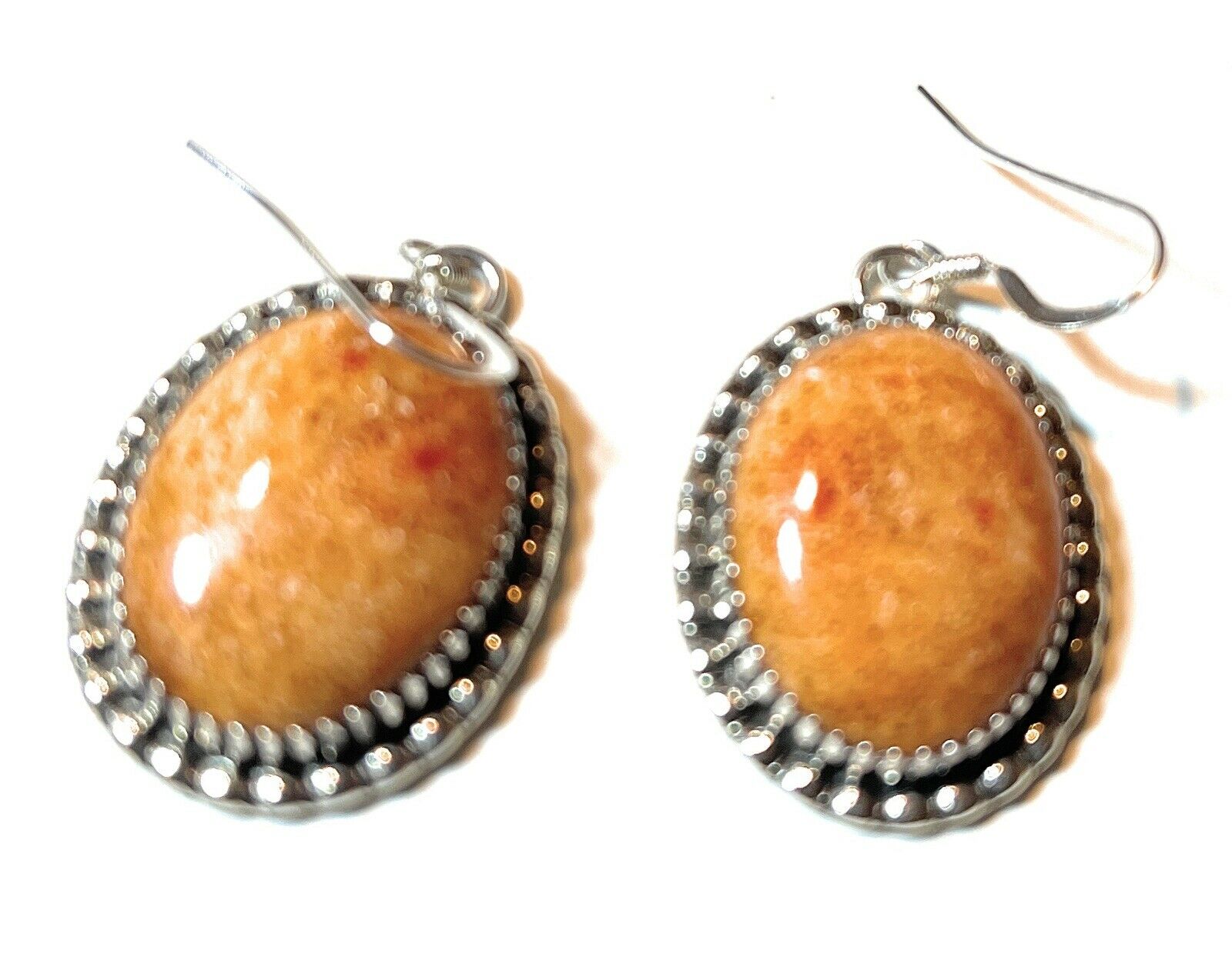 Handcrafted Sterling Silver Apple Coral Oval Dangle Earrings