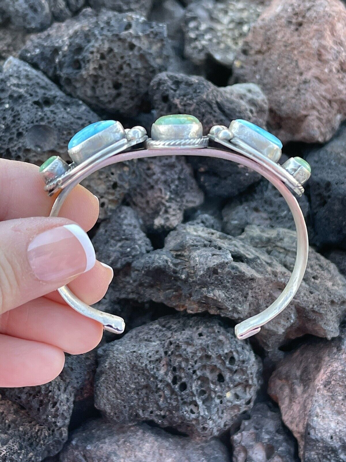 Navajo Sterling Sonoran Gold & Golden Hills Turquoise Cuff Bracelet Signed /