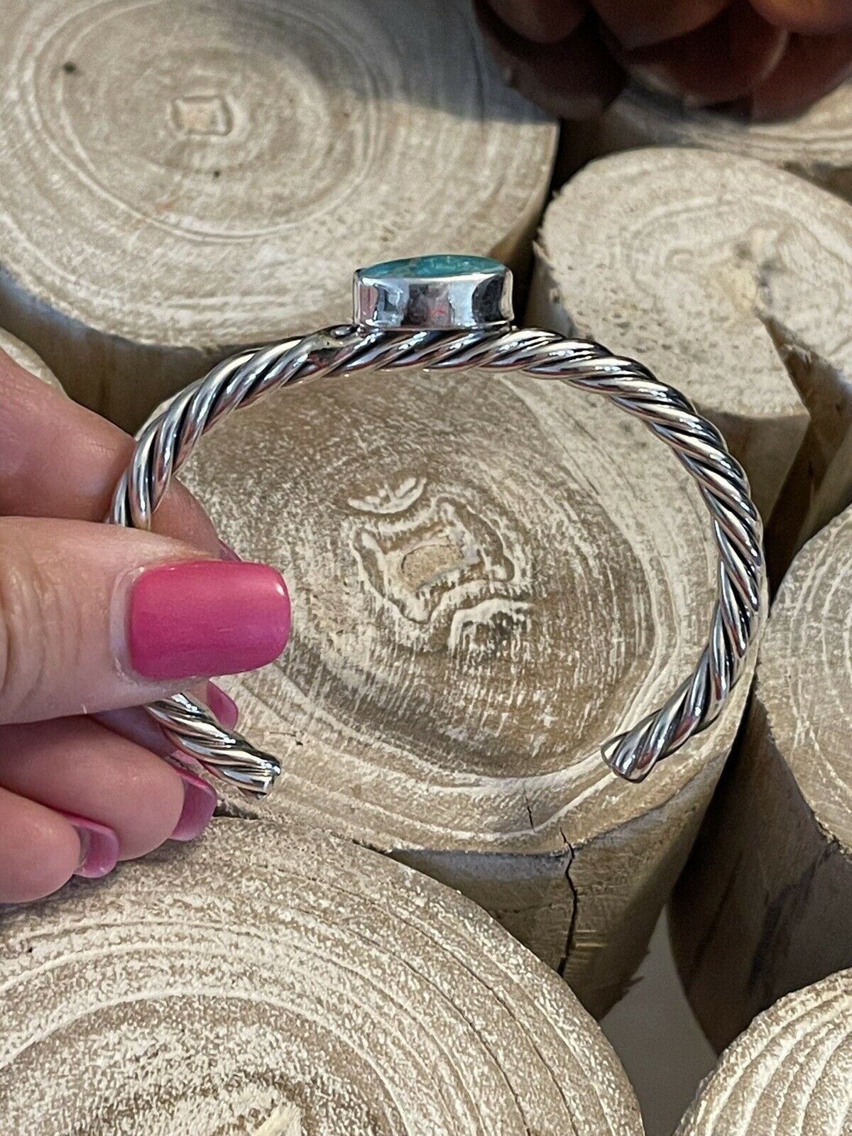 Handcrafted Sterling Sonoran Mountain Turquoise Southwest Rope Bracelet Cuff