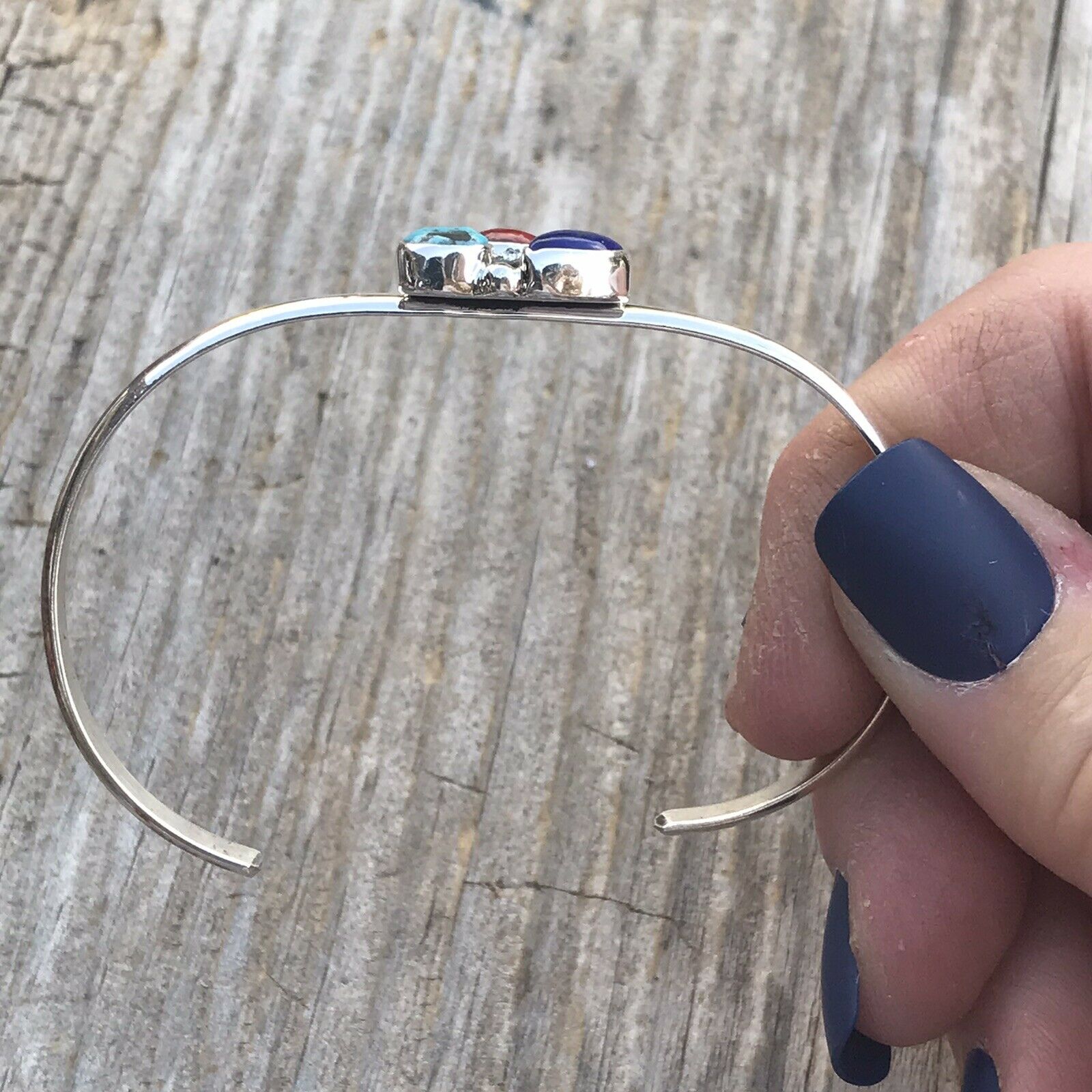 Handcrafted Multi Stone Lapis and Sterling Silver Bracelet Cuff Artist V. S