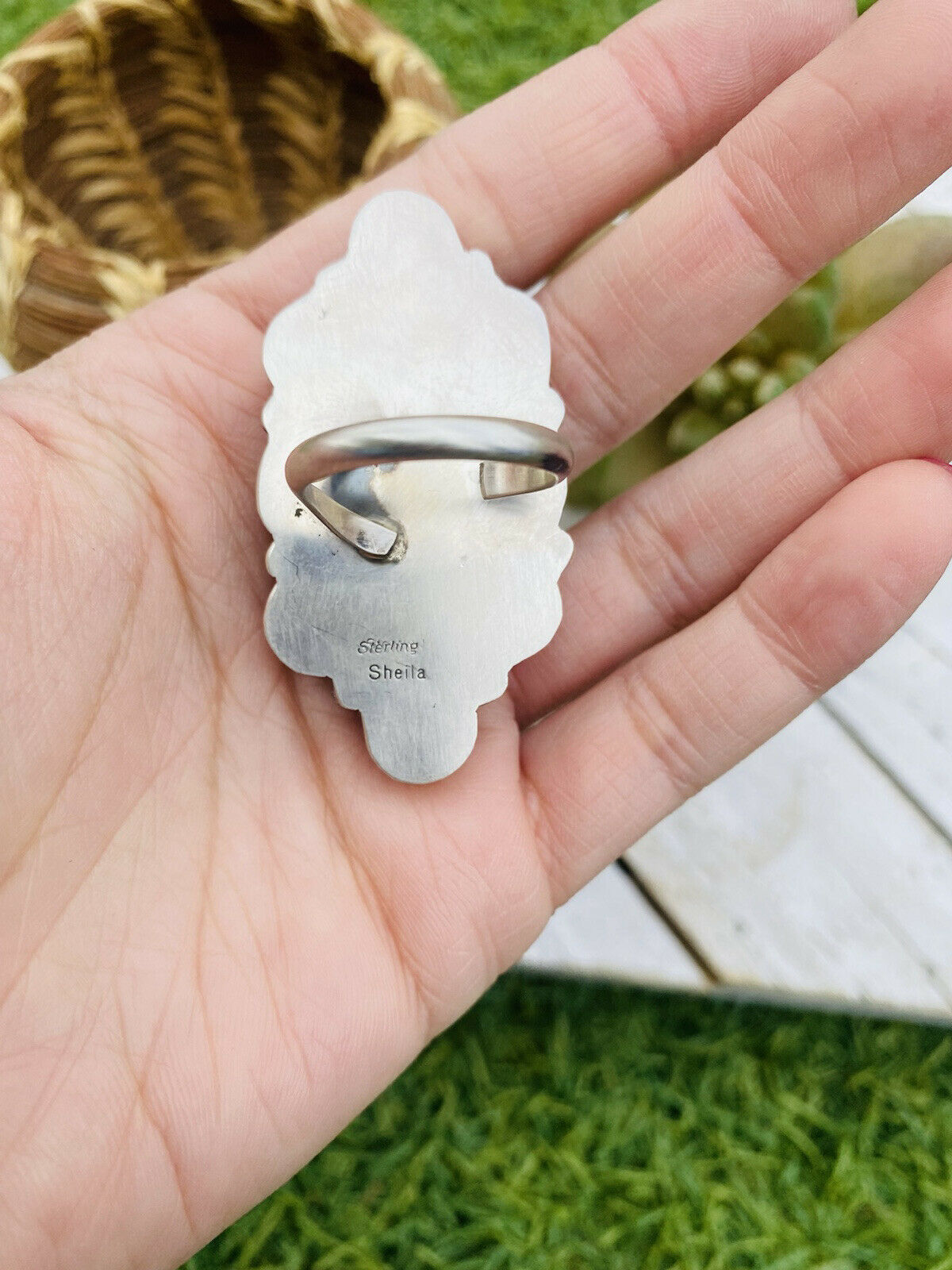 Handcrafted Turquoise & Sterling Silver Cluster Adjustable Ring