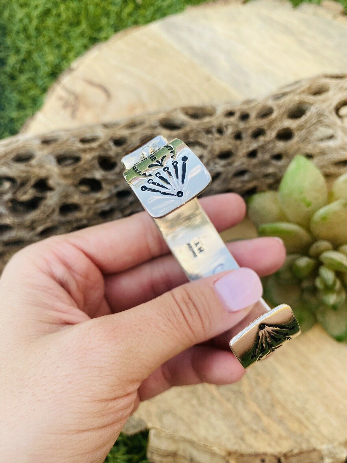 Handcrafted Sterling Silver Topaz Cuff Bracelet Signed