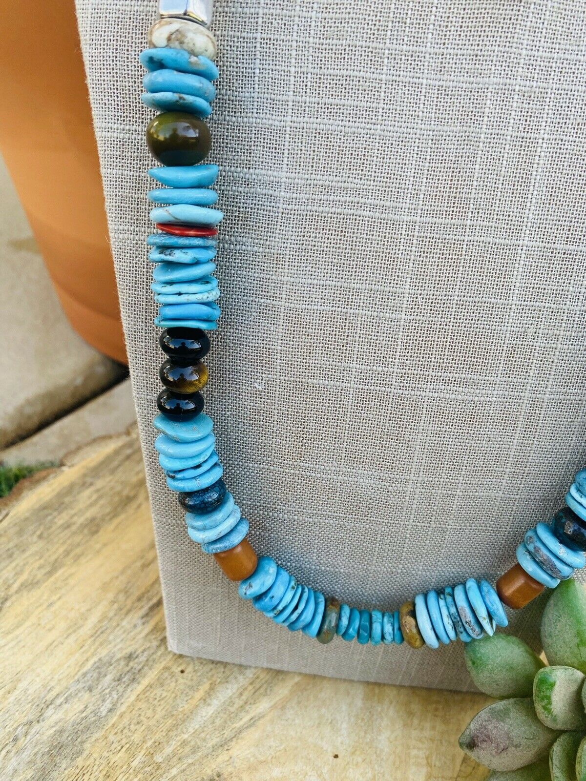 Handcrafted Vintage Sterling Silver & Multi Stone Beaded Necklace