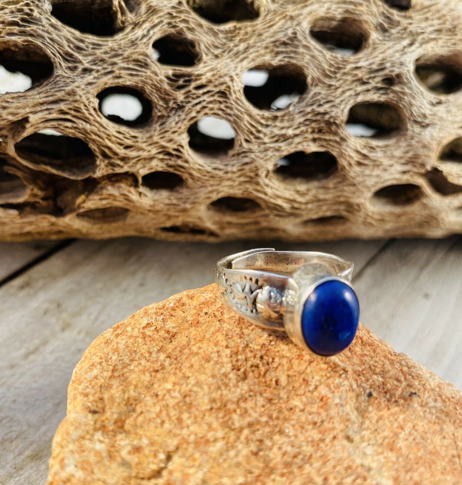 Handcrafted Lapis & Sterling Silver Adjustable Ring