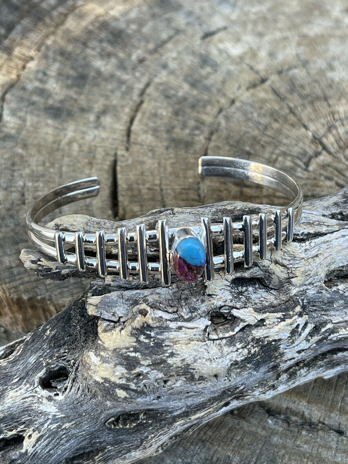 Handcrafted Pink Dream Mohave Sterling Silver Cuff Bracelet Signed