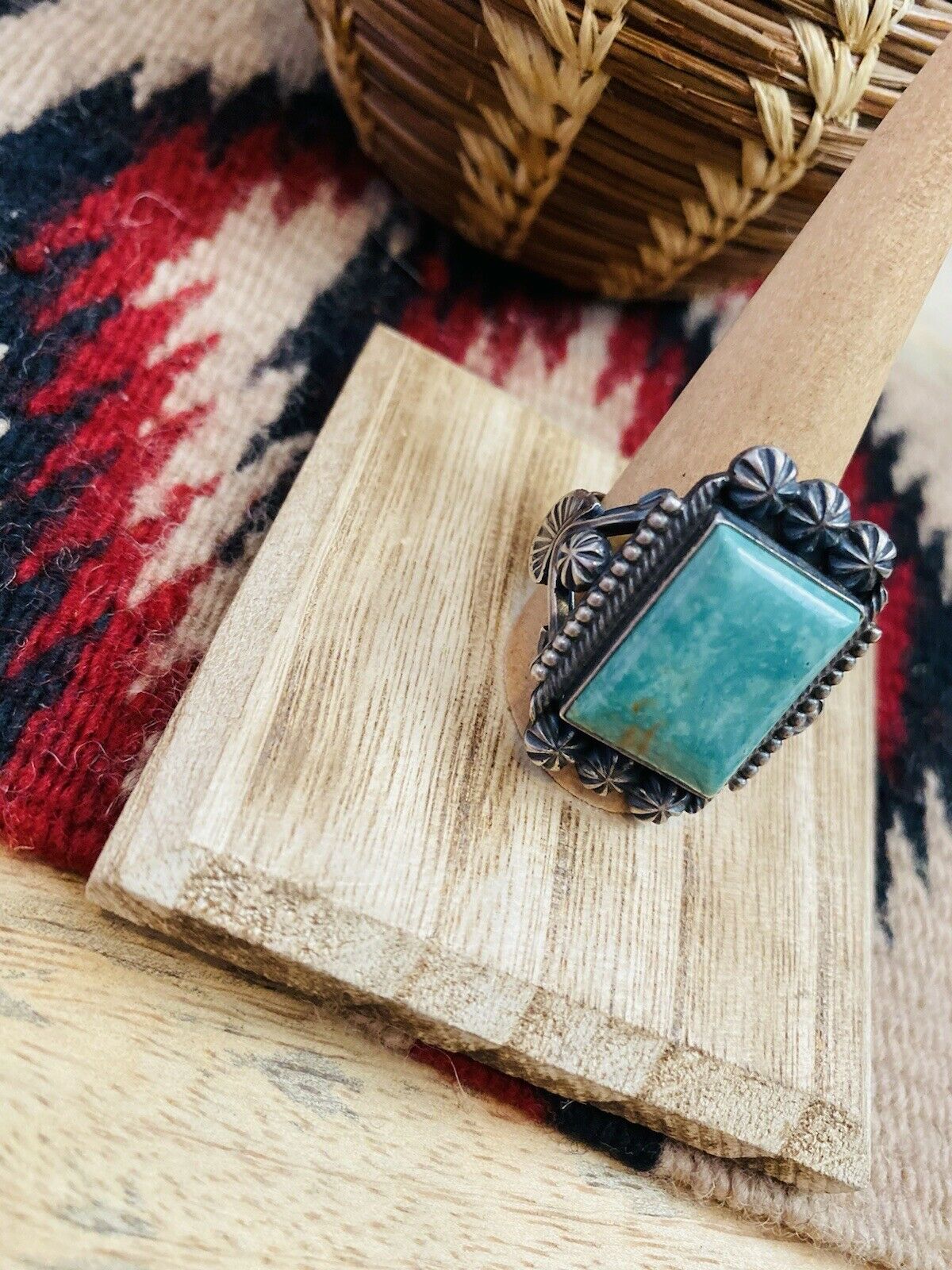 Handcrafted Royston Turquoise & Sterling Silver Ring Size 12