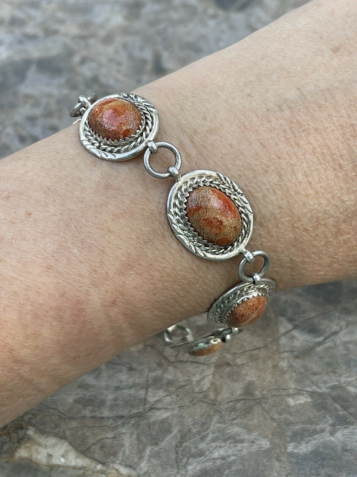 Handcrafted Rust Jasper & Sterling Silver Link Oval Southwest Bracelet