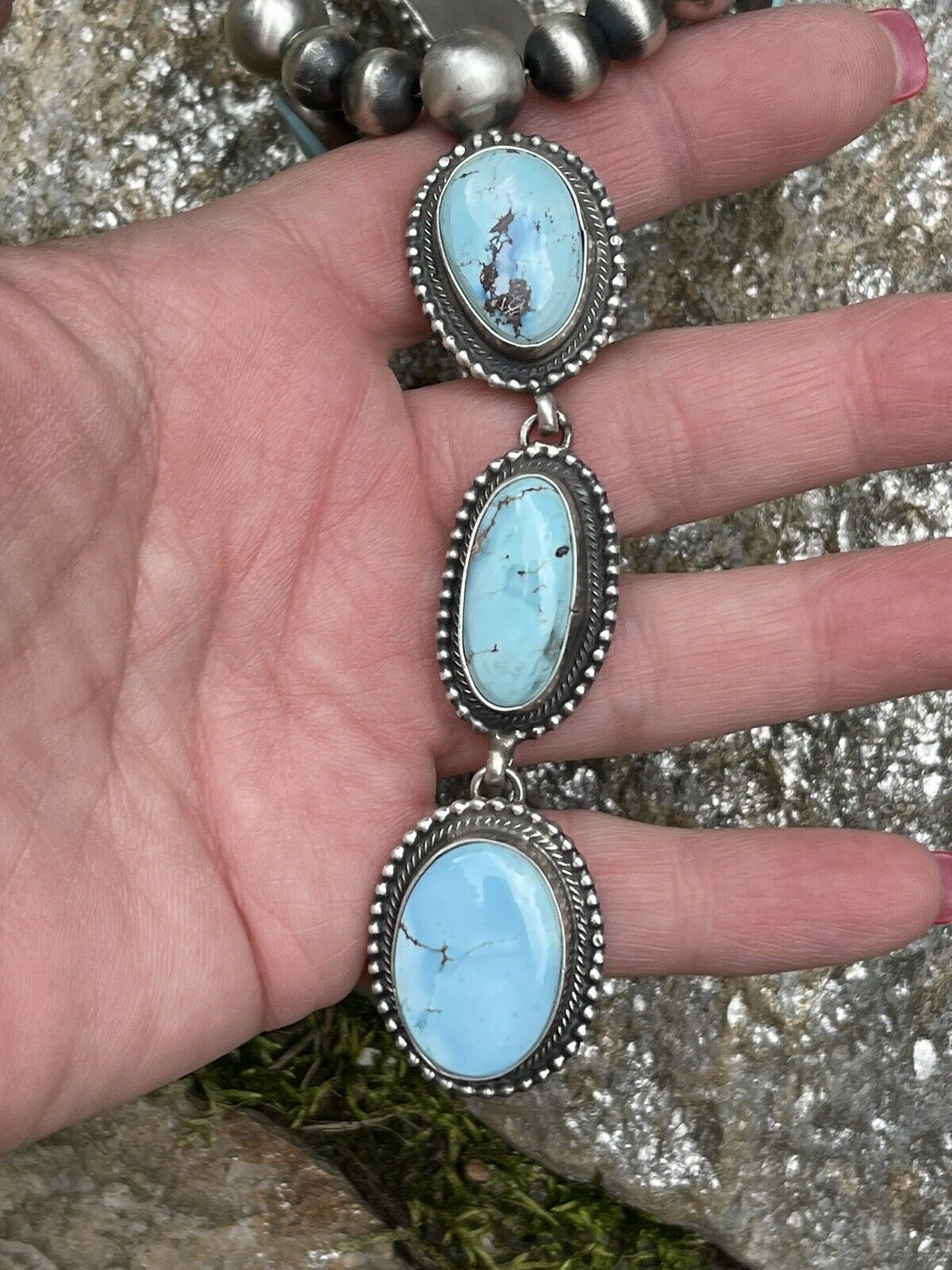 Handcrafted Stunning Golden Hill Turquoise Necklace By Kee J Signed