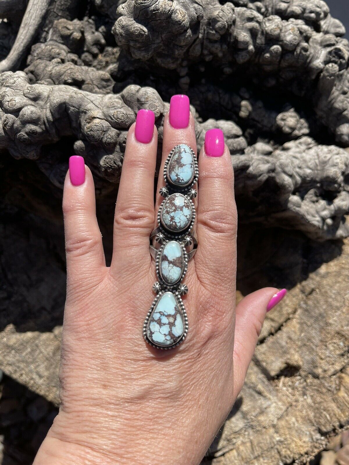 Handcrafted Golden Hills Turquoise & Sterling Silver Ring Sz 6.5 Signed Bobby John