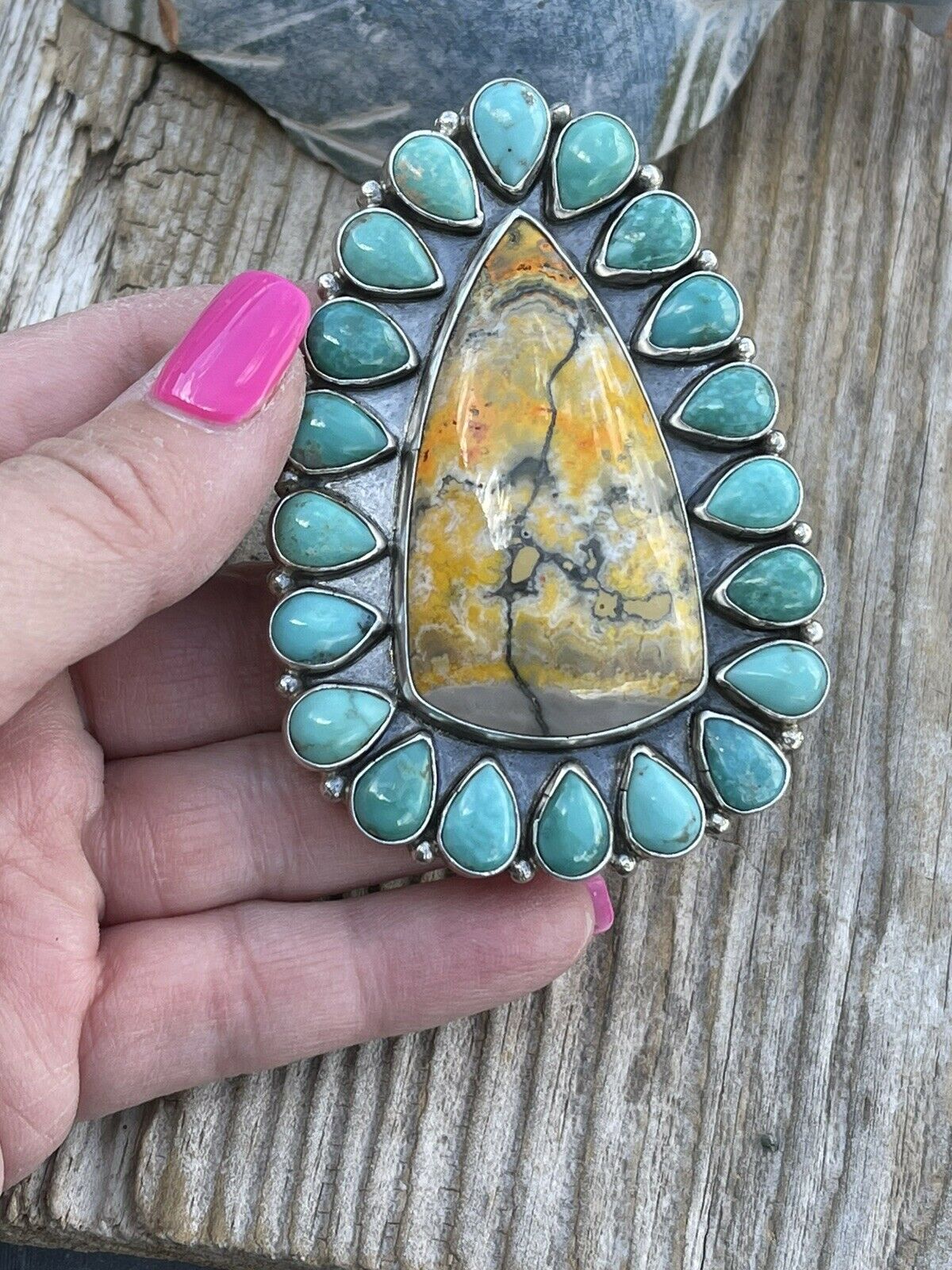 Handcrafted Sterling Bumblebee and Turquoise Stone Ring Sz 9.5