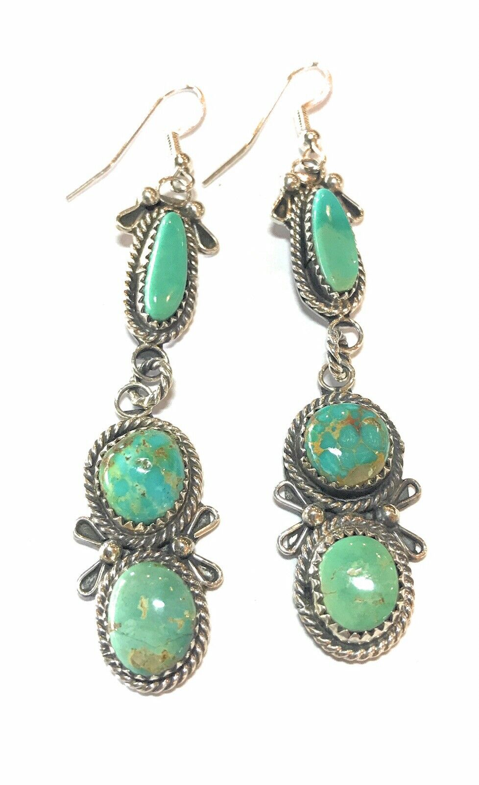 Handcrafted Mixed Turquoise & Sterling Silver Dangles Signed