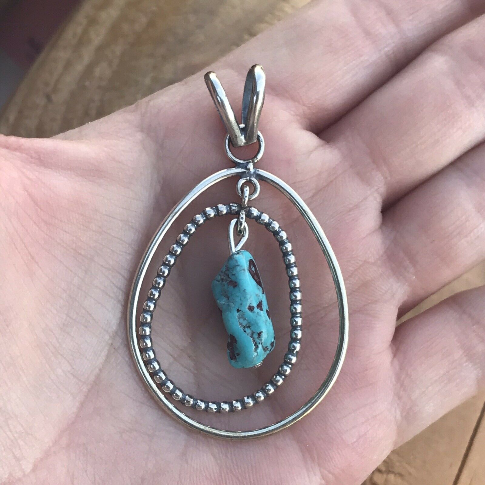 Handcrafted Sterling Silver & Turquoise Rope Style Pendant