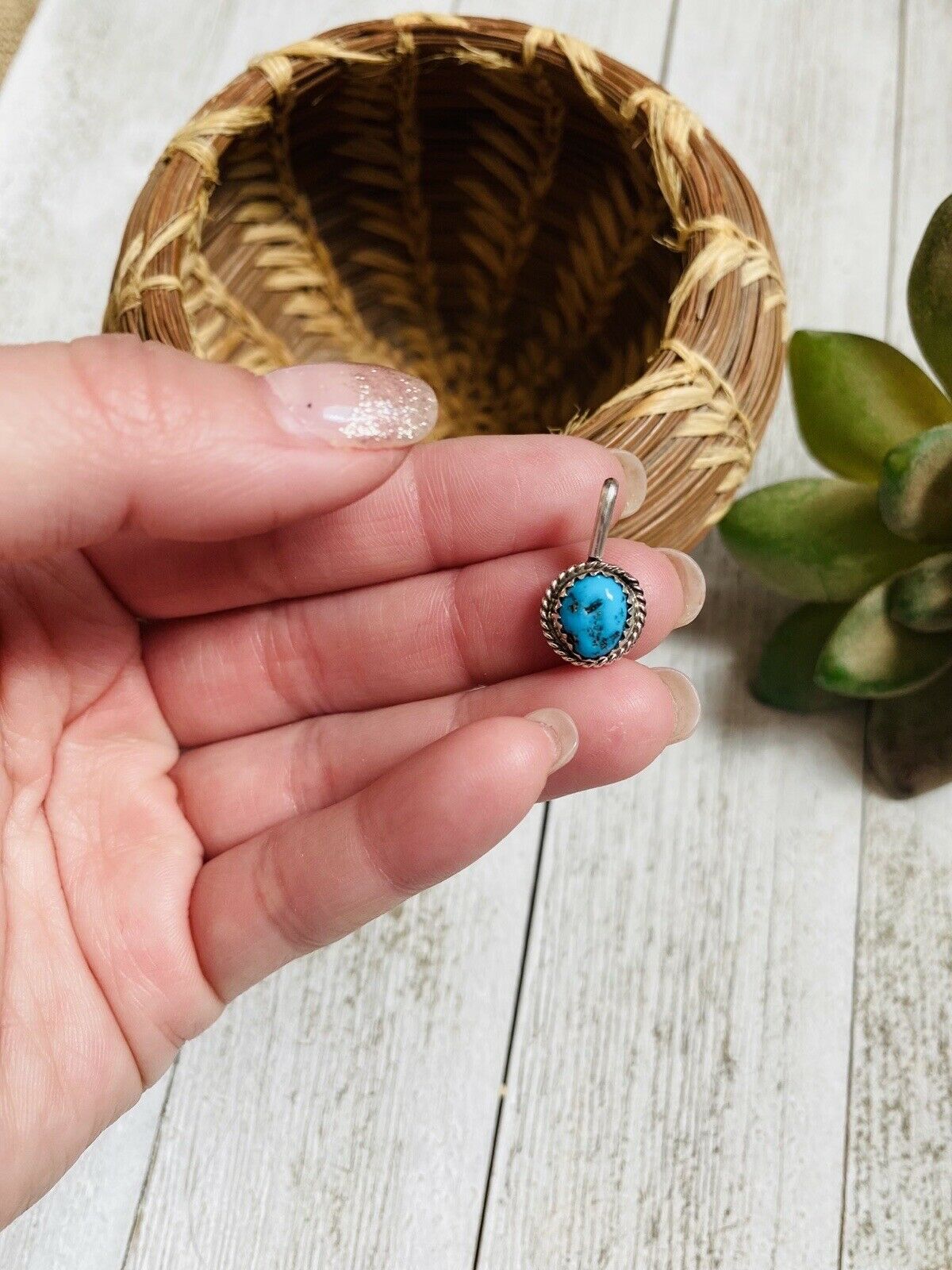 Handcrafted Kingman Turquoise & Sterling Silver Mini Pendant