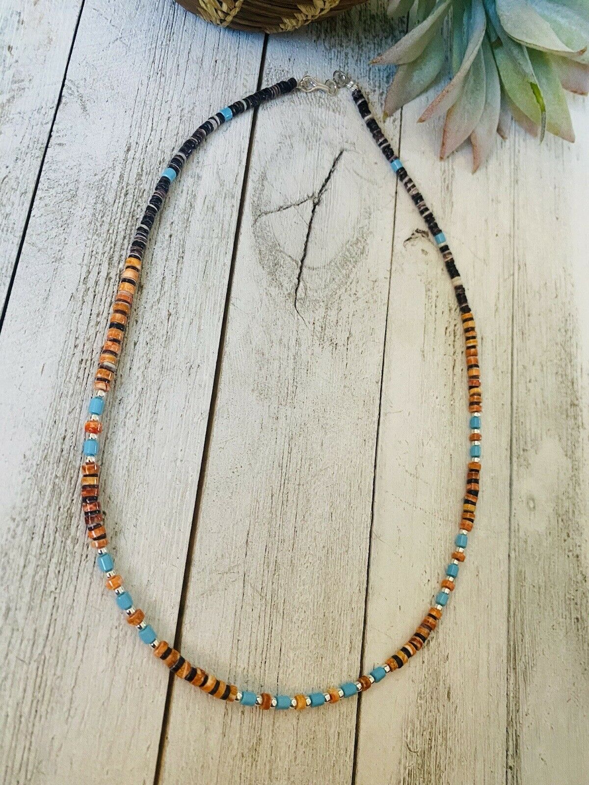 Multi Stone & Heishi Beaded 18 Inch Necklace