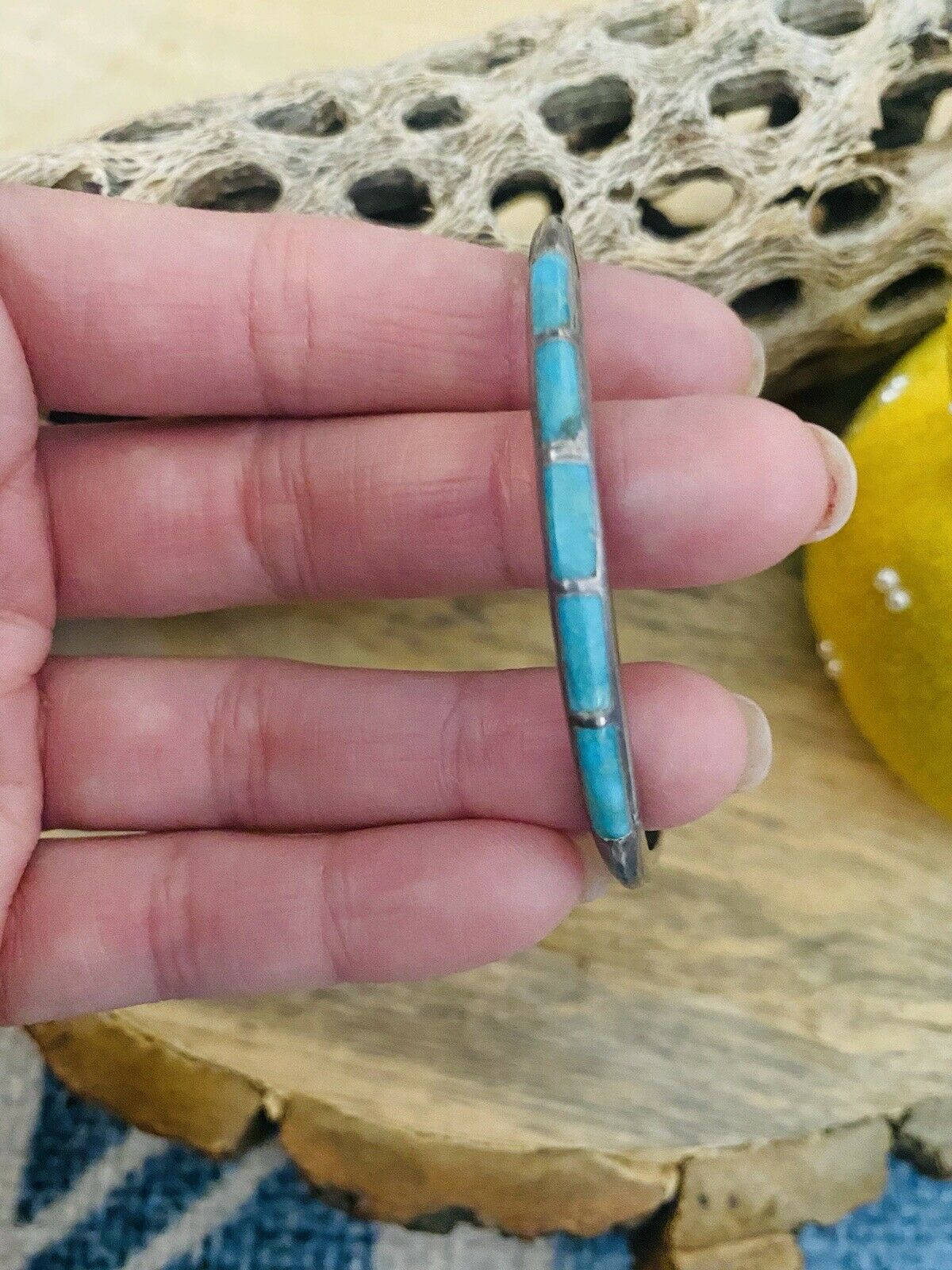 Handcrafted Vintage Turquoise & Sterling Silver Inlay Cuff Bracelet