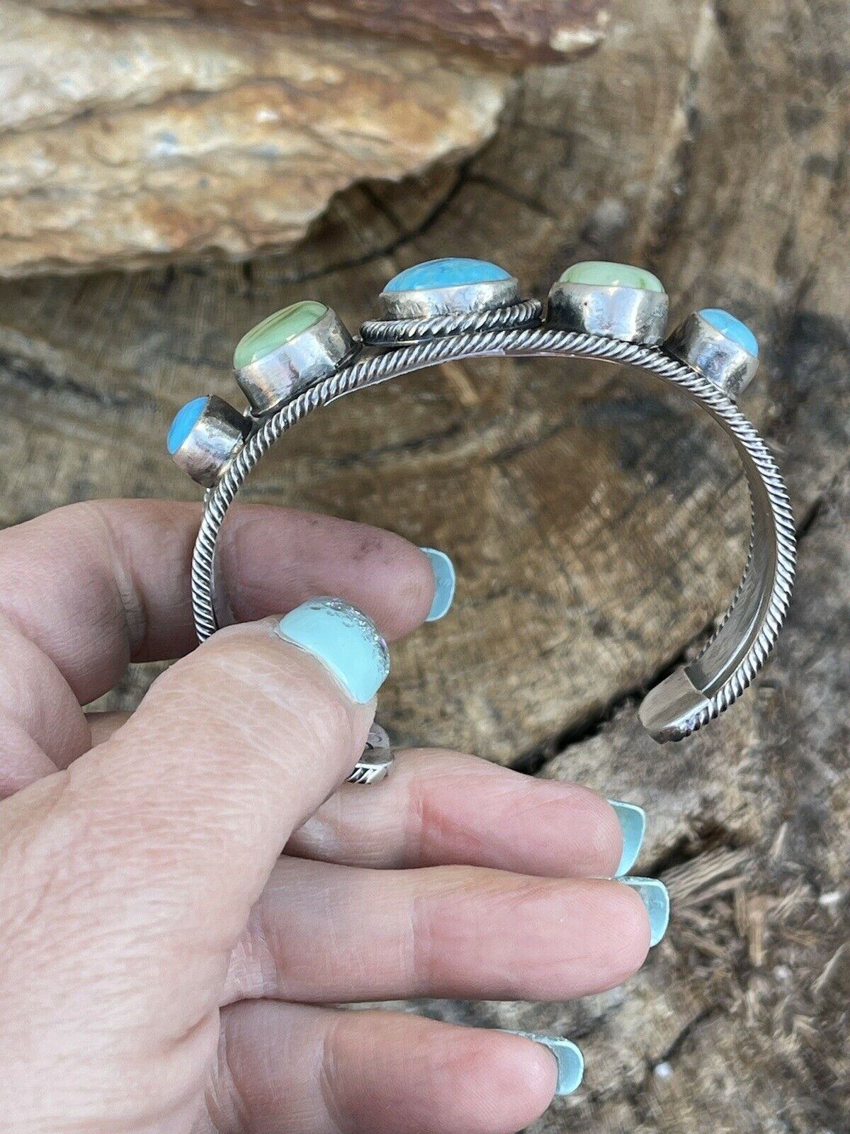 Navajo Sterling Sonoran Gold & Golden Hills Turquoise Cuff Bracelet Signed /
