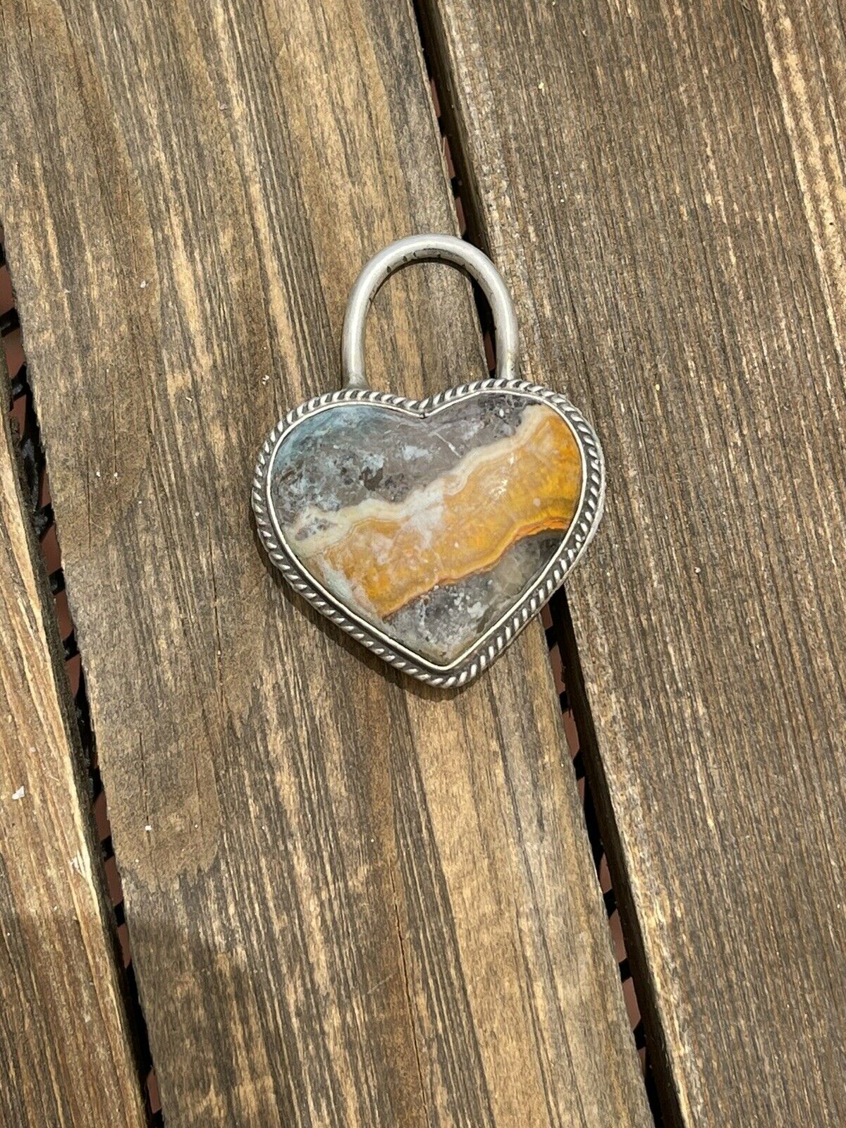 Handcrafted Bumblebee & Sterling Silver Heart Pendant Signed