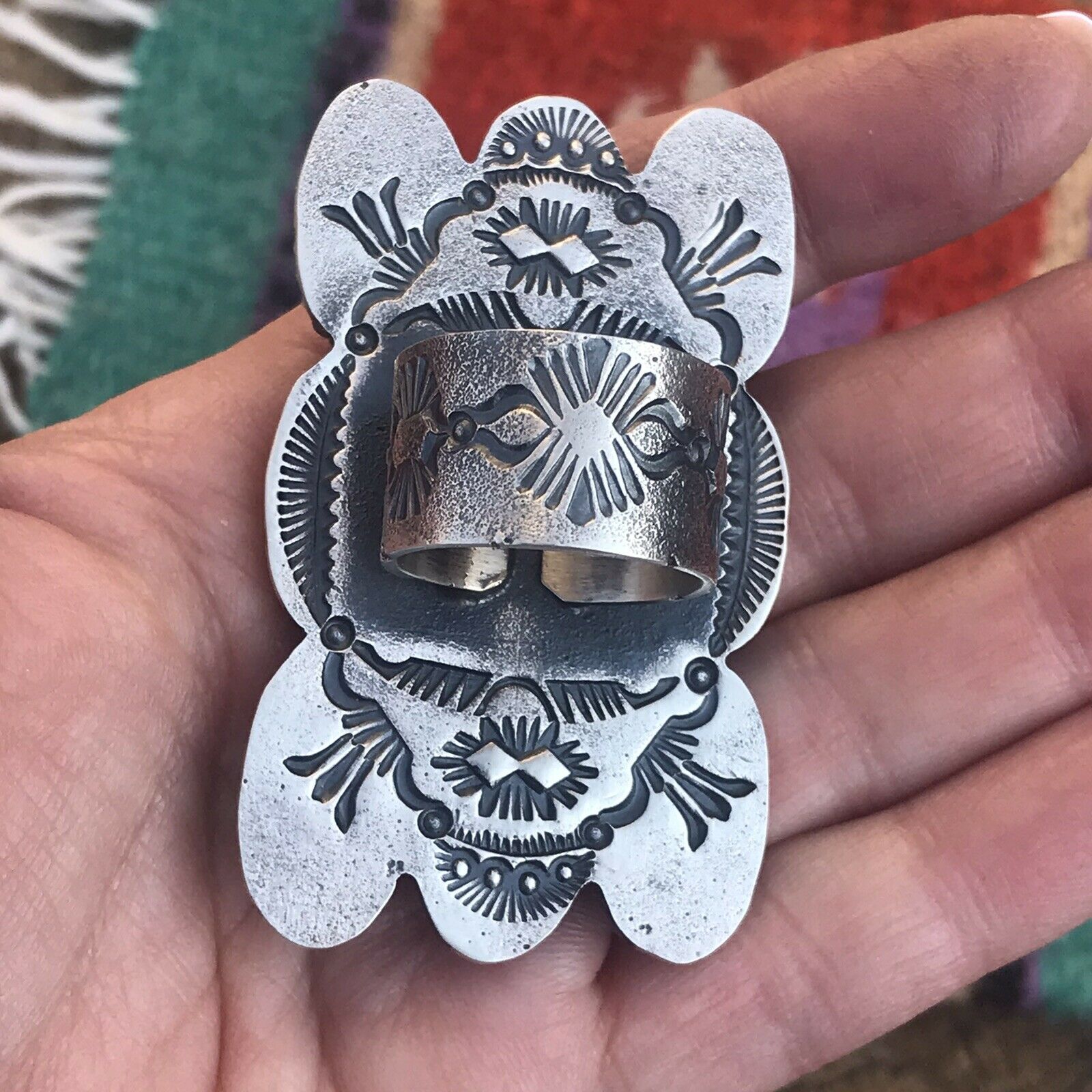 Handcrafted Tibetan Turquoise Sterling Silver Statement Ring Sz 8.5 Kevin Billah