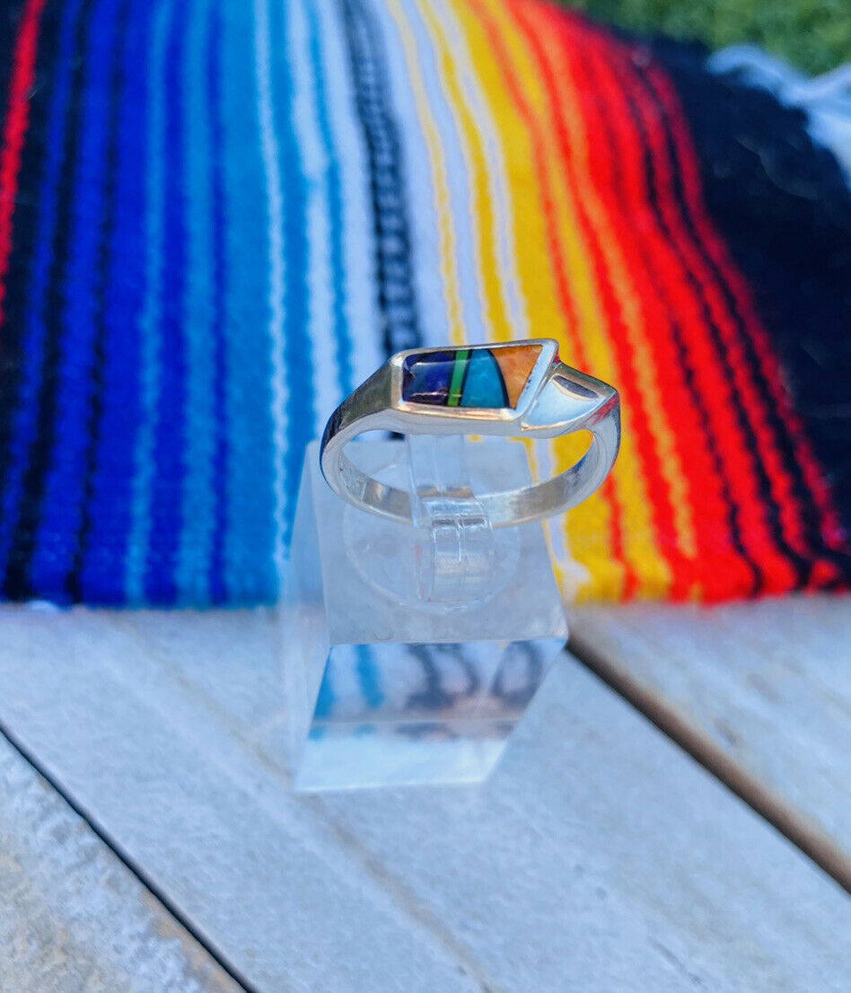 Handcrafted Multi Stone & Sterling Silver Inlay Ring