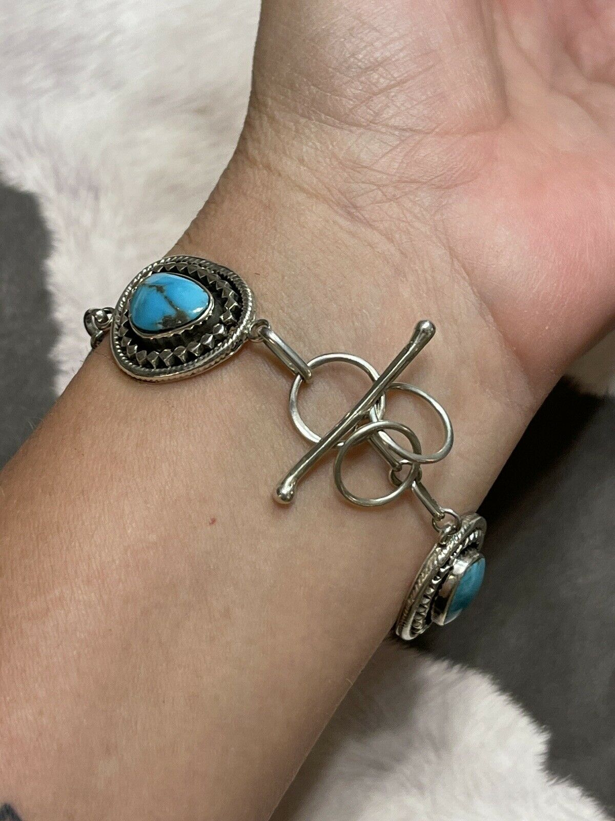 Handcrafted Sweet Kingman Turquoise & Sterling Silver Twist Link Bracelet