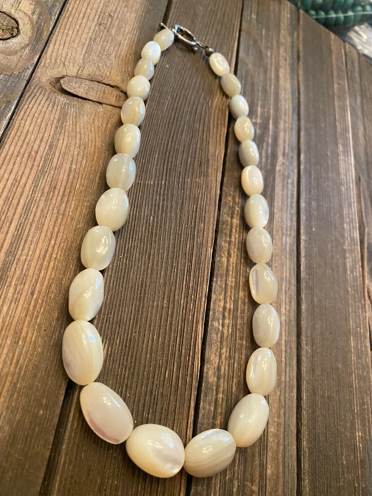 Handcrafted Mother Of Pearl & Sterling Silver Beaded Necklace