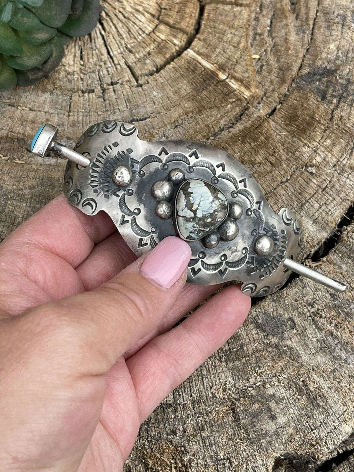 Handcrafted Sterling Silver Golden Hills Turquoise Southwest Hair Accessory