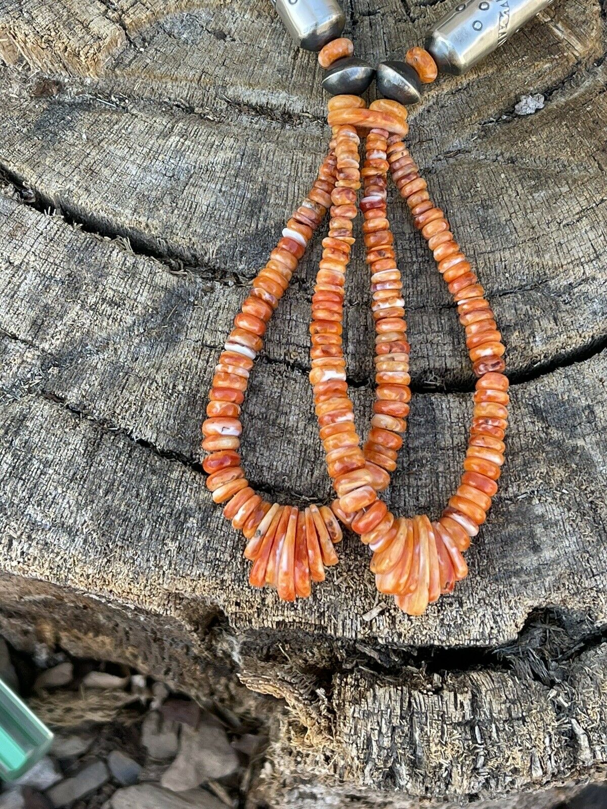 Handcrafted Sterling Silver Handmade Orange Spiny Jacla Necklace & Earring Set