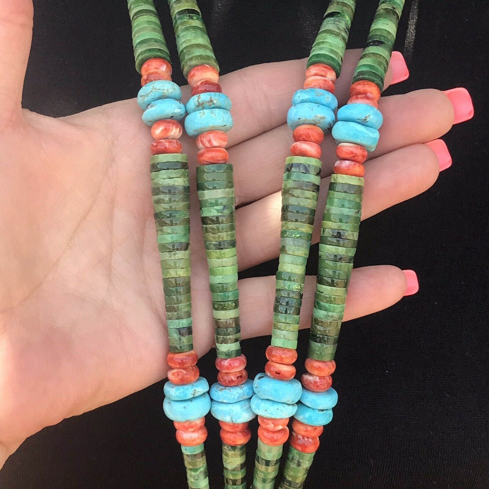 Handcrafted Sterling Multi Stone Heishi Jacla Necklace