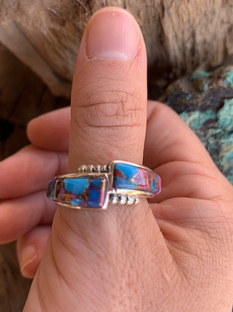 Handcrafted Pink Dream Mojave & Sterling Silver Band