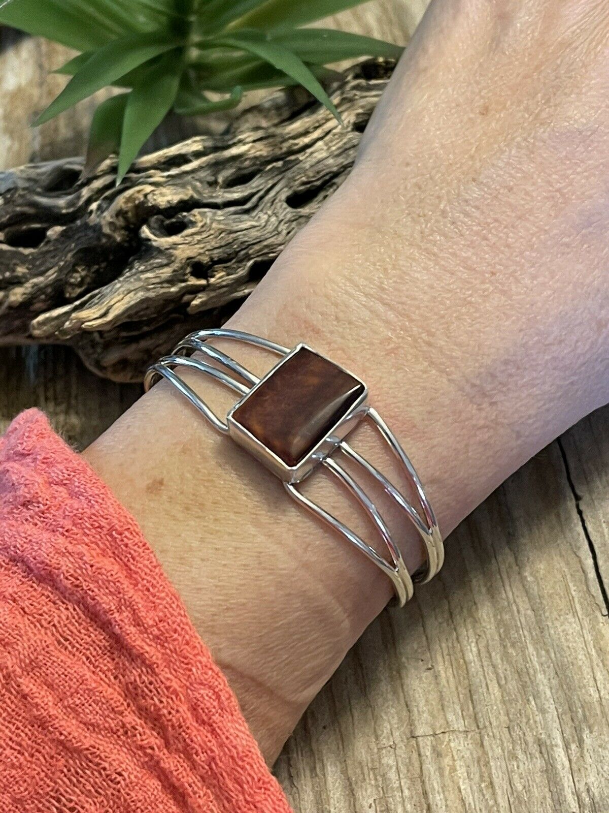 Handcrafted Spiny Sterling Silver Bracelet Loop Cuff Stamped Begay