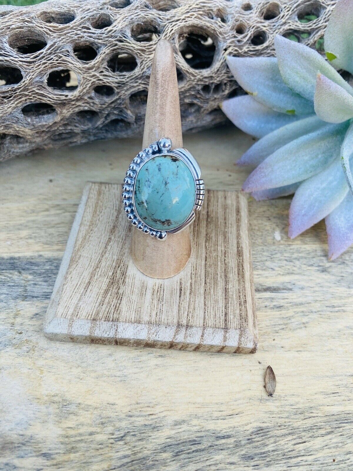 Handcrafted Royston Turquoise & Sterling Silver Ring Size 6.5