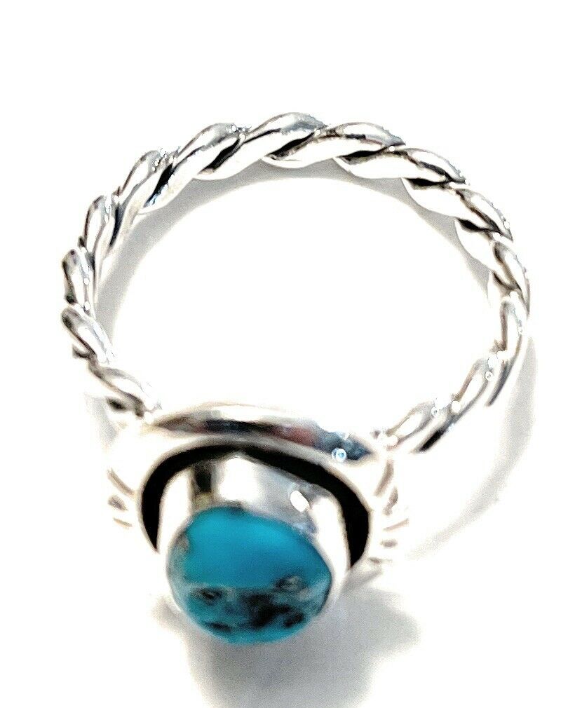 Handcrafted Sterling Silver Kingman Turquoise Rope Ring