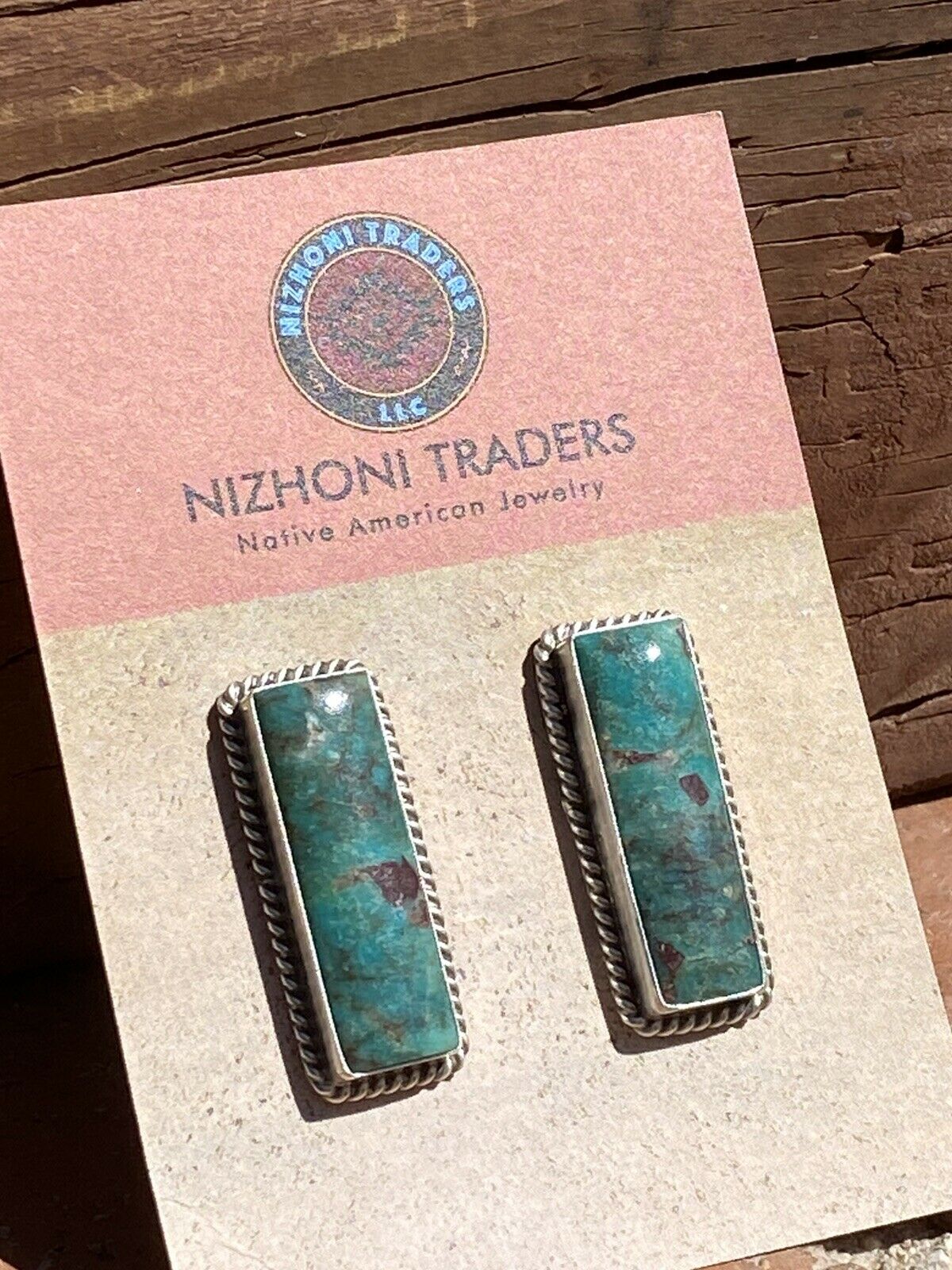 Handcrafted Sterling & Turquoise Rectangle Post Earrings Signed