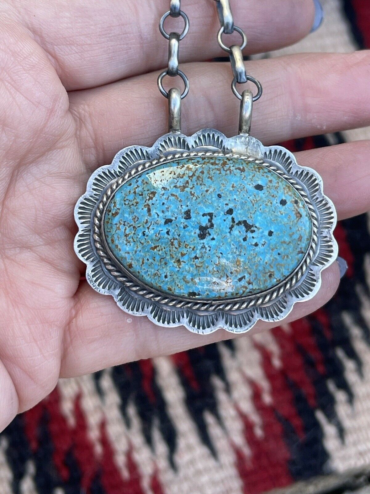 Handcrafted Sterling Silver & Royston Turquoise Stone Southwest Necklace Signed