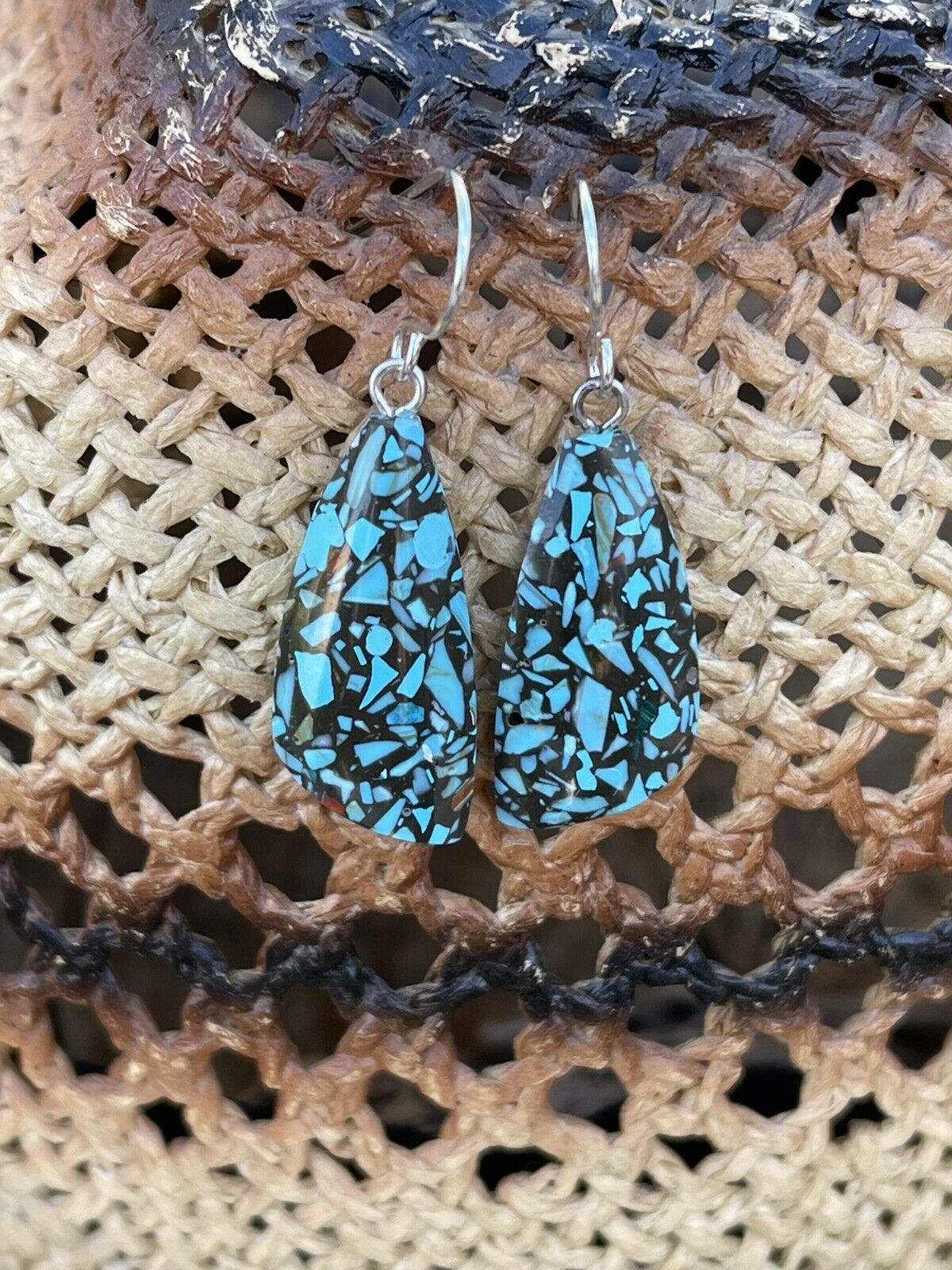 Handcrafted Multi Stone Turquoise Sterling Silver Dangle Earrings