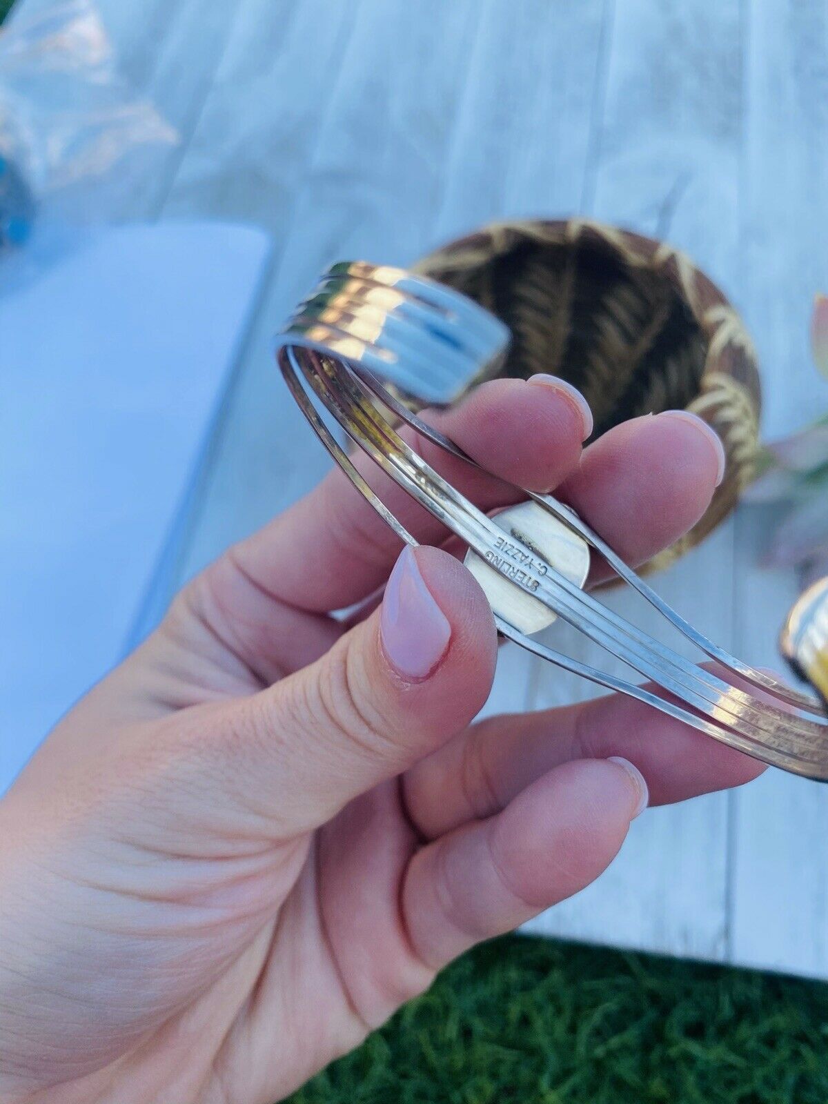 Handcrafted Purple Kingman Turquoise & Sterling Silver Cuff Bracelet Signed