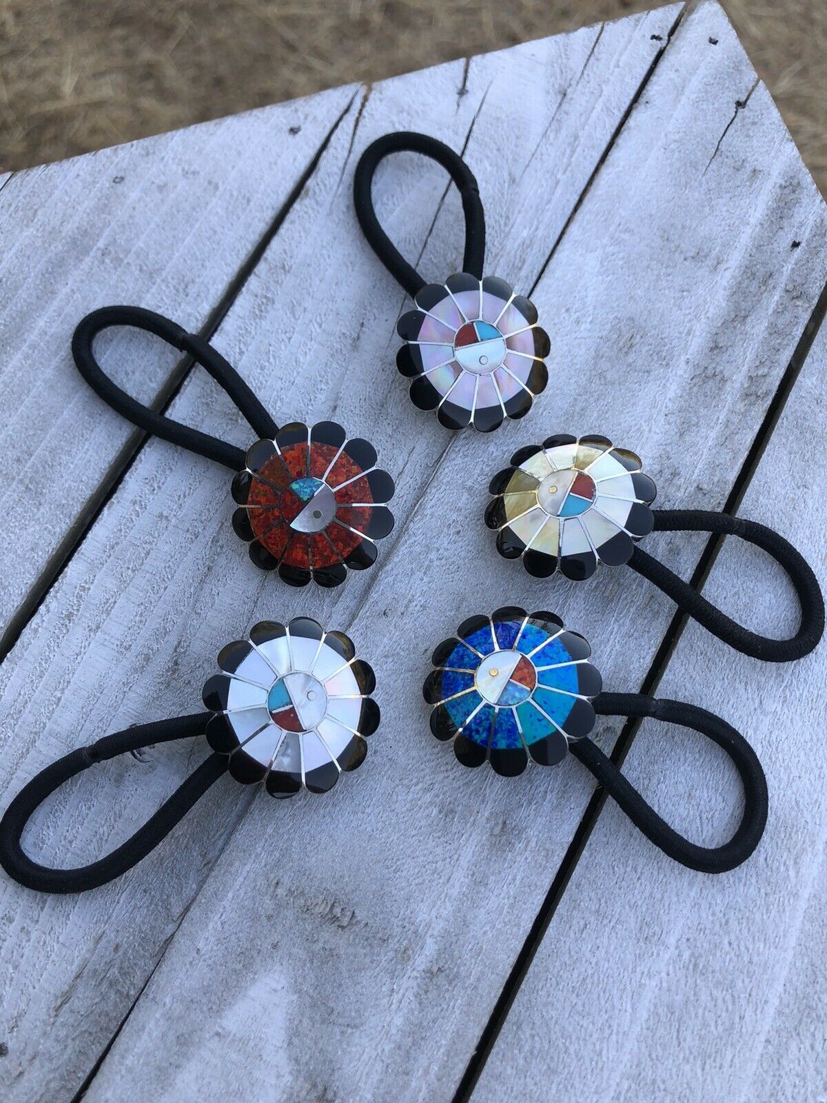 Handcrafted Sterling Silver and Multi Stone Sunface Hair Tie