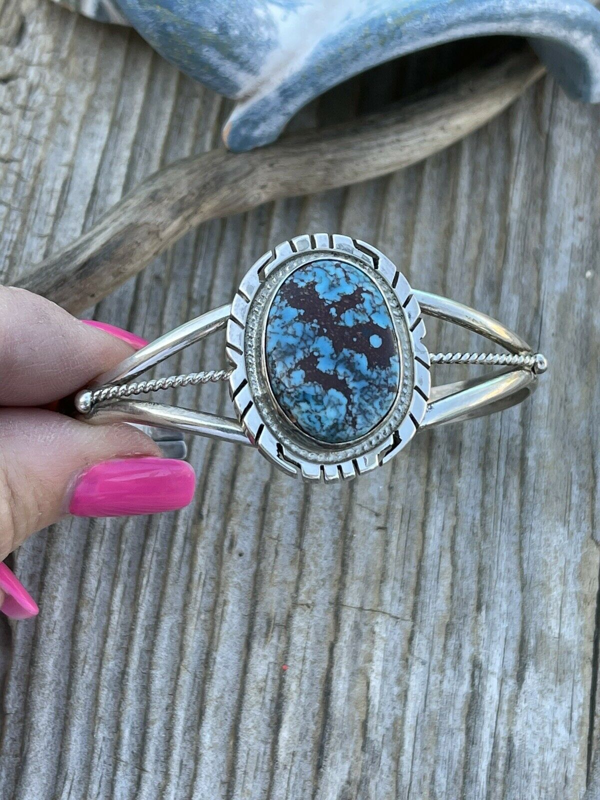 Handcrafted Kingman Web Turquoise & Sterling Silver Cuff Bracelet