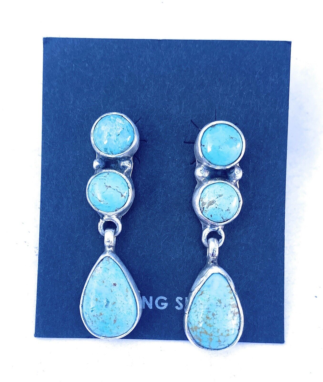 Handcrafted Sterling Silver and Turquoise Dangle Earrings Signed