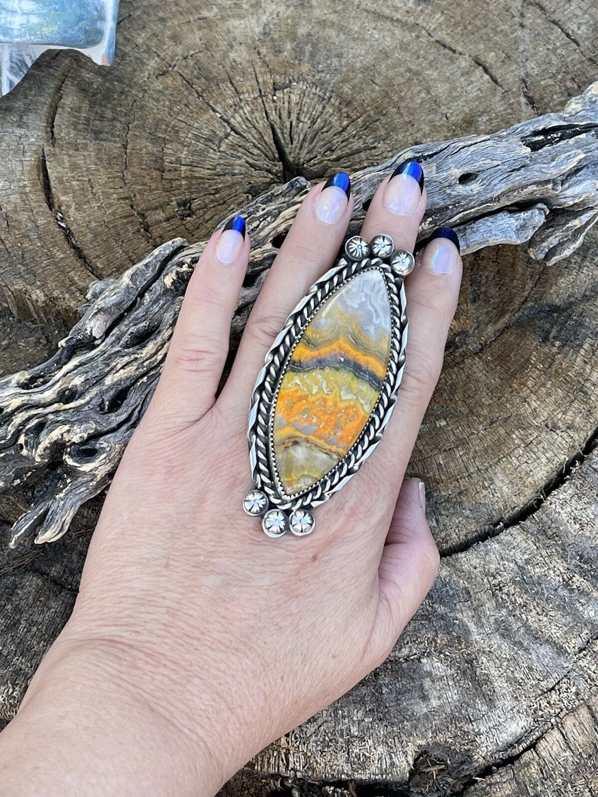 Handcrafted Sterling Silver Bumblebee Jumbo Ring Sz 8.5