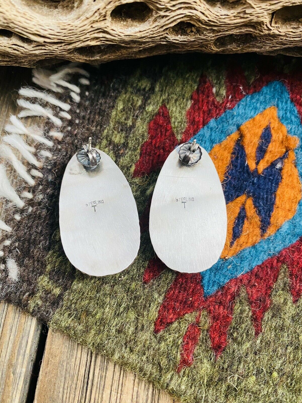 Handcrafted Charoite And Sterling Silver Post Earrings Signed