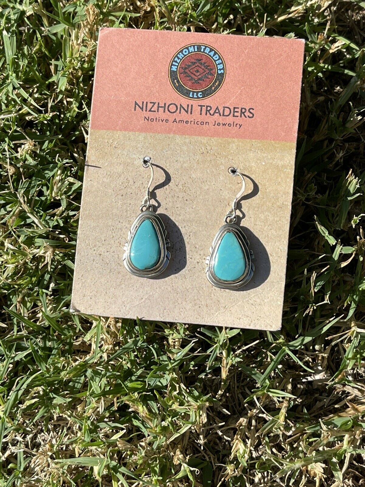 Handcrafted Sterling & Turquoise Teardrop Dangle Post Earrings Signed P. A Smith