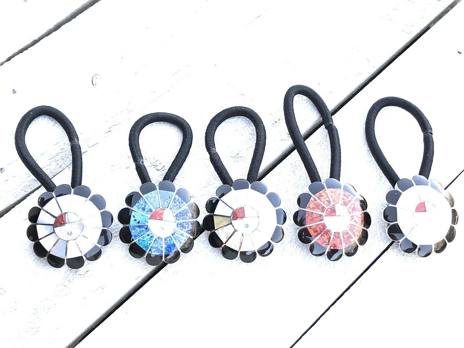 Handcrafted Sterling Silver and Multi Stone Sunface Hair Tie