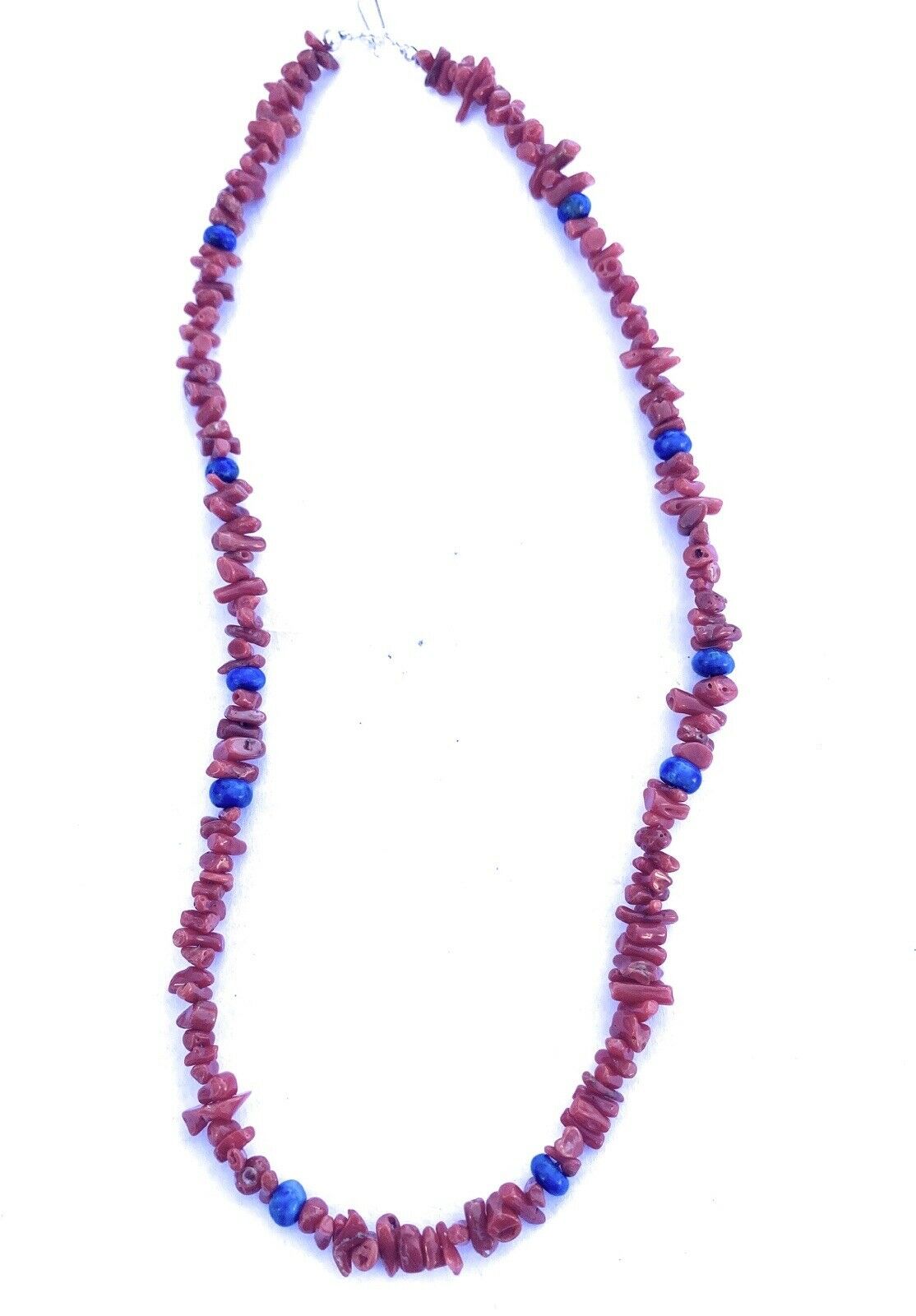 Handcrafted Apple Coral & Lapis Beaded Necklace 16"